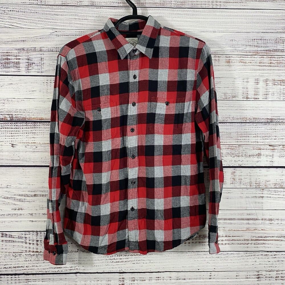True Craft Mens Button Front Plaid Flannel Shirt Sz Large Red/Black Long Sleeve